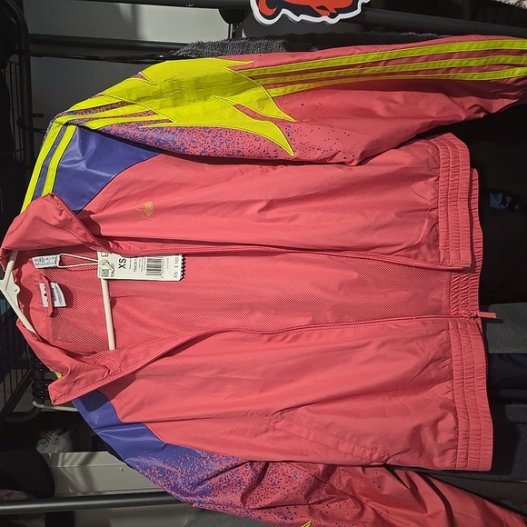 Adidas Xs Fakten Pink and Yellow Track Jacket with Color-Blocking Design 80s NWT - Picture 2 of 10